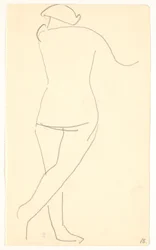 Modelo em pé, visto por trás