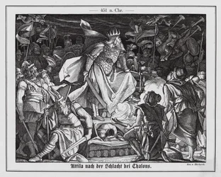 Átila, o Huno, depois da Batalha de Chalons, 451 (gravura)