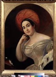 "Portrait de la comedienne Ekaterina Semyonova (1786-1849)". Peinture de Karl Pavlovich Briullov (Brioullov) (1799-1852) Museu Central do Teatro do Estado A. Bakhrushin, Moscou