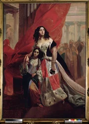 ""Retrato da Condessa Julia Samoilova e sua linda filha Amazillia Pacini deixando uma bola"" Pintura de Karl Pavlovich briullov (Brioullov) (1799-1852) Museu Estatal Russo São Petersburgo