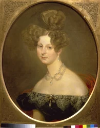 Portrait de la princesse Frederique Charlotte Marie de Wurtemberg (1807-1873), grande duchesse Helene de Russie. (Retrato de Friederike Charlotte Marie de Wurttemberg, Grã-Duquesa Pavlovna da Rússia). Peinture de Karl Pavlovich Briullov (Brioullov) (179