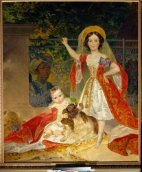 Portraits des enfants du Prince Volkonski (Retrato dos Filhos do Príncipe Volkonsky) - Óleo sobre tela de Karl Pavlovich Bryullov (Bryullov) (1799-1852)