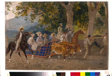 Passeio em parelha puxada por bois, a cavalo ou em liteira - Obra de Karl Pavlovich Briullov (Brioullov) (1799-1852)
