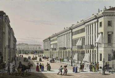 Rua Mikhailovskaya, com vista para o Palácio de Michael em São Petersburgo, primeira metade do século XIX