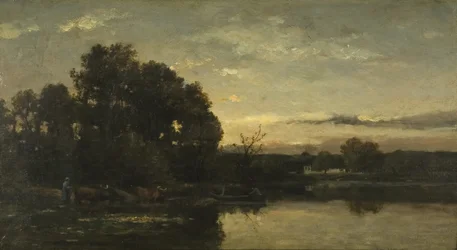 A River Landscape, c.1880 (óleo sobre painel)