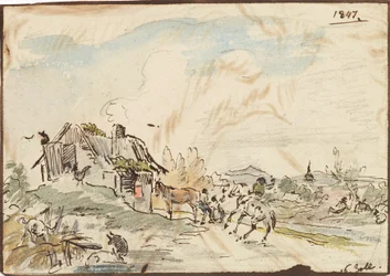 Idílio rural, casa de campo com cavalos