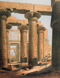 Vista interior do salão de Karnak". Litografia segundo Karl Richard Lepsius (1810-1884), egiptólogo prussiano. Salão Hipostilo no complexo do templo de Karnak em Tebas (Luxor).