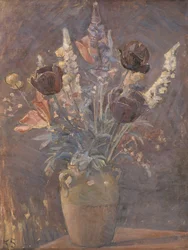 Vaso de barro com tulipas e outras flores, de Karl Schou