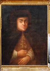 Retrato da czarina Natalia Naryshkina (Narychkina) (Nathalie Narychkine) (1651-1694), esposa de Alexis I da Rússia. Pintura de Karl Schurmann (?-após 1710), óleo sobre tela. Arte alemã do século XVII. Galeria Regional de Arte, Tver (Rússia).