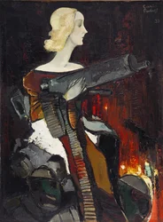 ""Madone de la mitraillette"" (Madonna com uma metralhadora) Peinture de Karlis Padegs (1911-1940) - 1932 - Óleo sobre tela Dim 134x100 cm Museu de Arte do Estado da República Letônia, Riga Lettonie