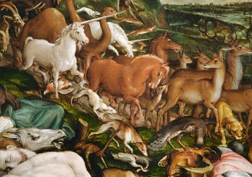 Noé, a sua família e todos os animais a saírem da Arca (pintura sobre tela)