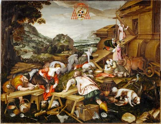 A construção da Arca de Noé (pintura sobre tela)