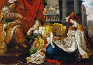 Barroco : Esther devant Assuerus - Esther antes de Ahasuerus par Van den Hoecke, Gaspar (ca. 1585-após 1648). Óleo sobre tela. Museu de História de Arte, Vienne