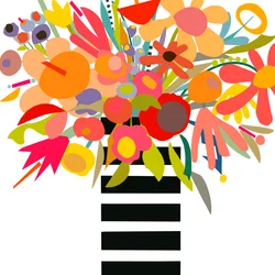 Flores e riscas 3, 2024 (ilustração digital a partir de colagem original sobre painel de madeira)