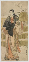 Kabuki Ator Nakamura Juzo II como Kakokawa Honzo no Ato Nove de &39;Chushingura&39;, período Edo, final dos anos 1780 (impressão em xilogravura a cores)