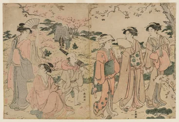 Mulheres que vêem Cherry Blossoms em Asukayama, década de 1780.