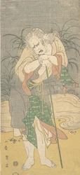 Asao Tamejuro como um velho grisalho em roupas esfarrapadas, ca. 1789.
