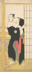 Asao Tamesaburo como um homem robusto com um quimono verde, ca. 1795.