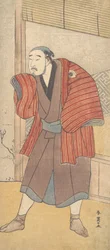 Onoe Matsusuke como um servo ao lado de uma casa, ca. 1793.