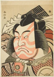 Retrato do ator Iwai Hanshiro IV como Akita Jonosuke Yoshikage num papel de "Shibaraku", c.1791 (xilogravura a cores: aiban)