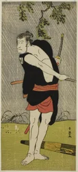 O ator Ichikawa Komazo II como Ono Sadakuro na peça Chuko Ryogoku Ori, representada no Teatro Nakamura no sétimo mês de 1790