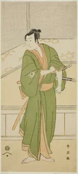O ator Iwai Hanshiro IV como Shirai Gompachi na peça Gozen-gakari Sumo Soga, representada no Teatro Kawarazaki no segundo mês de 1793