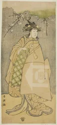 O ator Iwai Kiyotaro como Kewaizaka no Shosho na peça Gohiiki no Hana Aikyo Soga, representada no Teatro Kawarazaki no primeiro mês de 1794