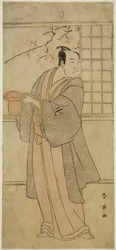 O ator Kataoka Nizaemon VII como Yoshidaya Kizaemon na peça Edo Sunago Kichirei Soga, representada no Teatro Miyako no primeiro mês de 1795