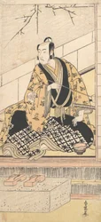 O ator Matsumoto Koshiro IV sentado em uma sala externa, 1789.
