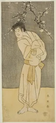 O ator Sawamura Sojuro III como o monge Seigen () na peça Saikai Soga Nakamura (), representada no Teatro Nakamura () no primeiro mês de 1793 ()
