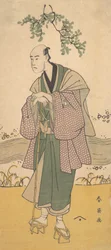 O Terceiro Bando Hikosaburo como um homem de pé na margem de um rio, ca. 1793.