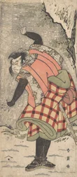 Ator não identificado como um Kyokaku ao pé de um penhasco em uma tempestade de neve, ca. 1793.