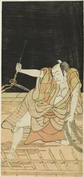 Os actores Nakamura Nakazô I como Danshichi Kurobei e Ichikawa Danjûrô V como Issun Tokubei em "Espelho de Osaka no Festival de verão" ("Natsu MatsuriNaniwa Kagami")