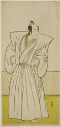 O ator Ichikawa Danjuro V como Enya Hangan () na peça Kanadehon Chushin Nagori no Kura (), representada no Teatro Nakamura () no nono mês de 1780 ()