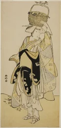 O ator Ichikawa Yaozo III como Shiragiku na sequência de dança "Shinobu Uri" na peça Hatsuhana Mimasu Soga, representada no Teatro Nakamura no primeiro mês de 1785