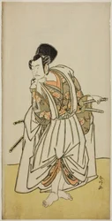 O ator Ichikawa Yaozo II como Sakura-maru na peça Sugawara Denju Tenarai Kagami, representada no Teatro Ichimura no sétimo mês de 1776