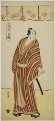 O ator Matsumoto Koshiro IV como An no Heibei na peça Edo no Fuji Wakayagi Soga, representada no Teatro Nakamura no primeiro mês de 1789