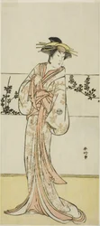 O ator Segawa Kikunojo III, possivelmente na pele do cortesão Kojoro de Hakata, na peça Chiyo no Hajime Ondo no Seto (Início da Eternidade: O Estreito de Ondo no Mar Interior de Seto) (), representada no Teatro Kiri a partir do vigésimo sétimo dia da sétim