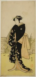 O ator Segawa Kikunojo III como Oshichi na peça Junshoku Edo Murasaki, representada no Teatro Ichimura no primeiro mês de 1779