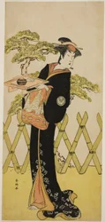 O ator Segawa Tomisaburo II como Lady Masago (Masago Gozen) () na peça Genji Saiko Kogane no Tachibana (), representada no Teatro Ichimura () no décimo primeiro mês de 1788 ()