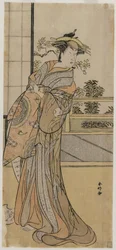 Arashi Murajiro como uma cortesã segurando uma carta, final da década de 1780.