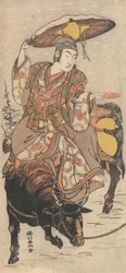 O ator Matsumoto Koshiro IV em um boi em uma tempestade de neve, ca. 1790.