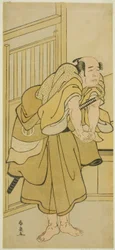 O Ator Asao Tamejuro I como Gotobei Bêbado na Peça Yoshitsune Koshigoe Jo, Realizada no Teatro Ichimura no Nono Mês, 1790