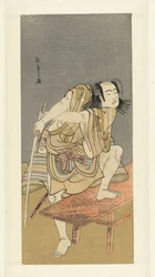 Actor Sawamura Sojuro III a preparar-se para uma luta