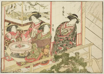 Cortesãs do Kiribishiya, do livro "Espelho de Belas Mulheres dos Bairros do Prazer (Seiro bijin awase sugata kagami)", vol. 2