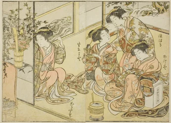 Cortesãs do Matsuneya, do livro "Espelho de Belas Mulheres dos Bairros do Prazer (Seiro bijin awase sugata kagami)", vol. 1
