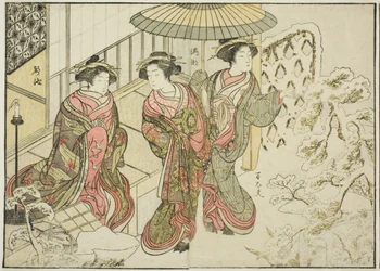 Cortesãs da Nakaomiya, do livro "Espelho de Mulheres Bonitas dos Bairros do Prazer (Seiro bijin awase sugata kagami)", vol. 2