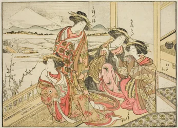 Cortesãs do Obishiya, do livro "Espelho de Mulheres Bonitas dos Bairros do Prazer (Seiro bijin awase sugata kagami)", vol. 2