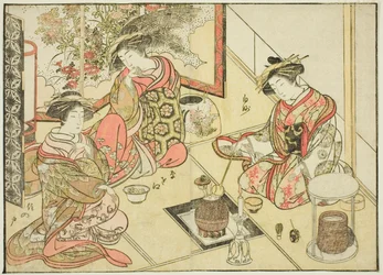 Cortesãs da Okaneya, do livro "Espelho de Belas Mulheres dos Bairros do Prazer (Seiro bijin awase sugata kagami)", vol. 2