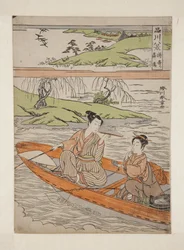 Gansos descendentes em Suzaki (Suzaki rakugan) (impressão em xilogravura colorida)